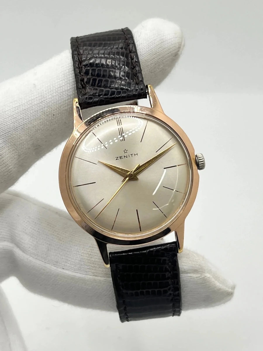 Montre ZENITH "Stellina Vintage" plaqué or rose, acier et cuir - Castafiore