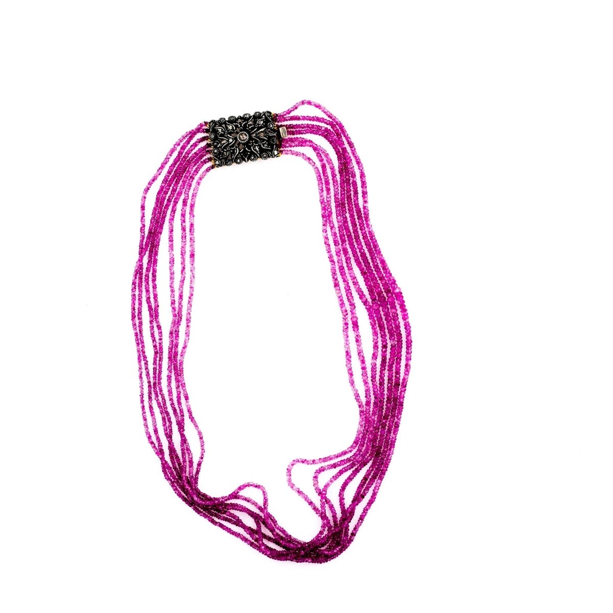 Multi - Strand Ruby Necklace Antique Diamond Gold Clasp - Castafiore