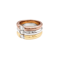 Bague Cartier, "Ellipse", trois ors et diamants.