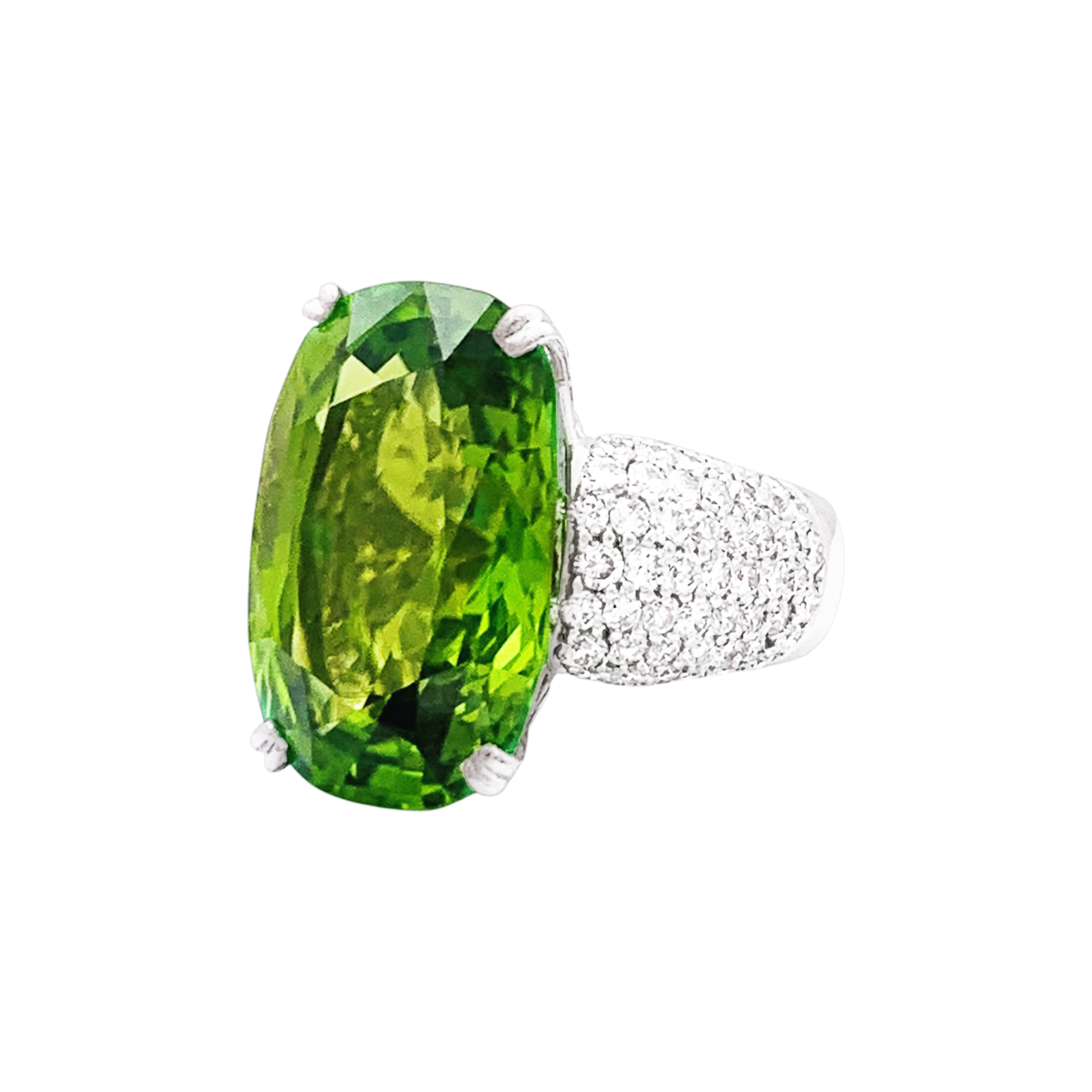 Bague Adler, or blanc, péridot et diamants.