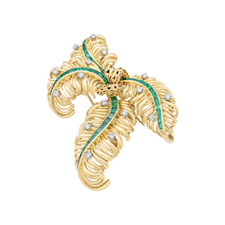 Broche Chaumet "Panache", or jaune, diamants, émeraudes.
