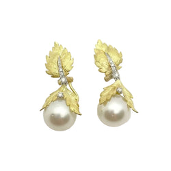 Orecchini oro 18KT con diamanti naturali e perle coltivate. - Castafiore