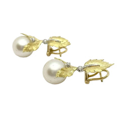 Orecchini oro 18KT con diamanti naturali e perle coltivate. - Castafiore