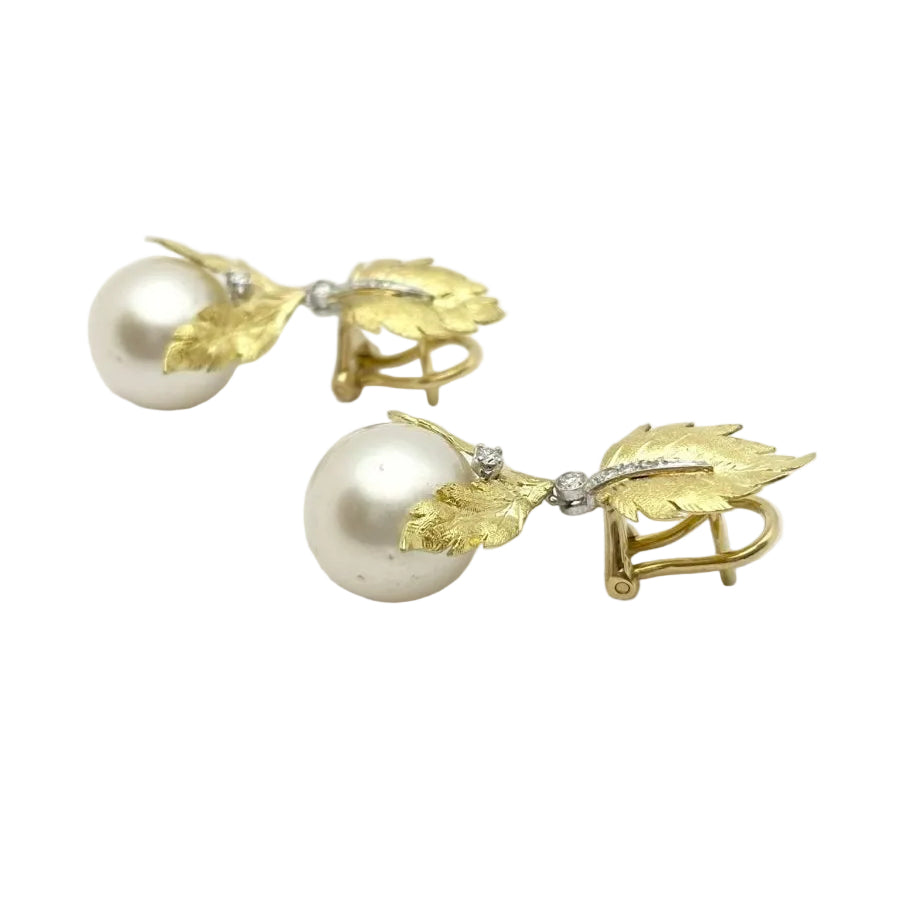 Orecchini oro 18KT con diamanti naturali e perle coltivate. - Castafiore