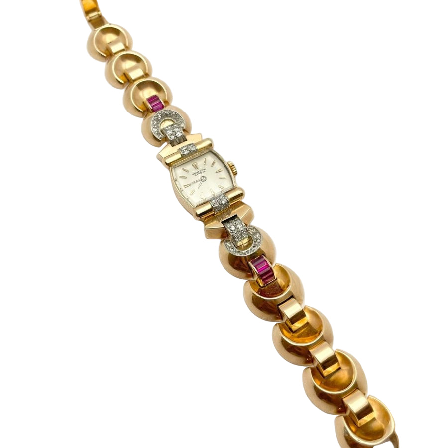 Orologio oro 18KT con diamanti e rubini naturali UNIVERSAL GENEVE - Castafiore