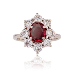 Bague marguerite diamants rubis or blanc