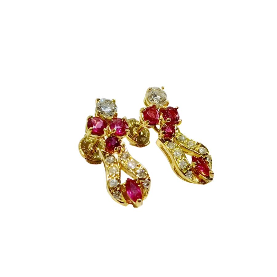 Paire De Boucle d'Oreille En Or, Rubis et Diamants - Castafiore