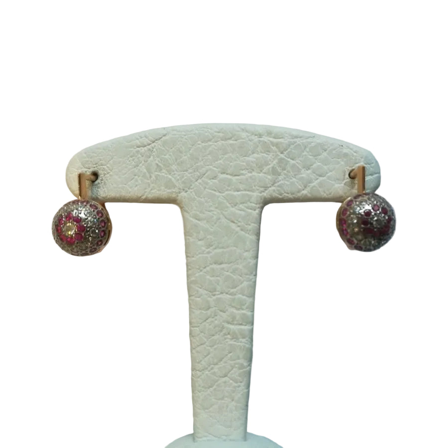 Paire de Boucles d Oreille Dormeuses Or Rose Rubis de Synthèse - Castafiore