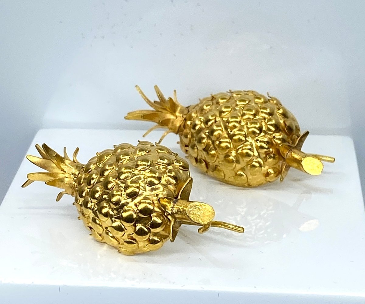 Paire de boucles d’oreilles Ananas en or jaune 18 carats - Castafiore