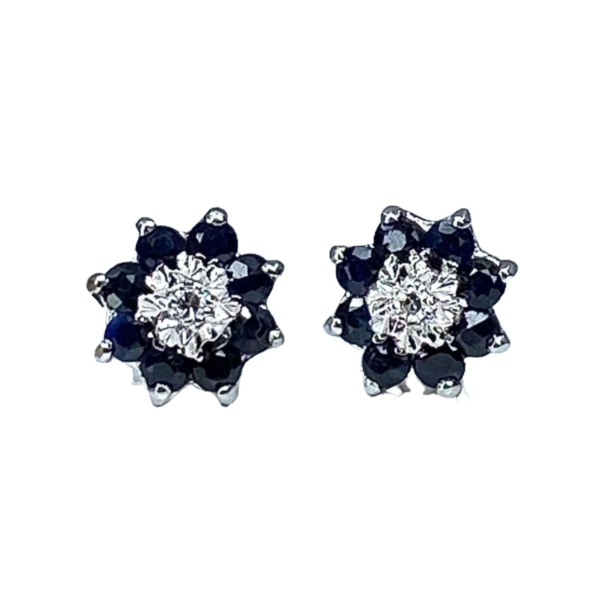 Paire de boucles d’oreilles en or blanc 18 carats en saphirs et diamants - Castafiore