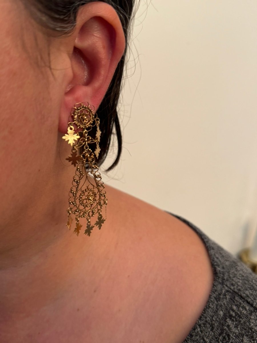 Paire de boucles d’oreilles pendantes en or rose - Castafiore