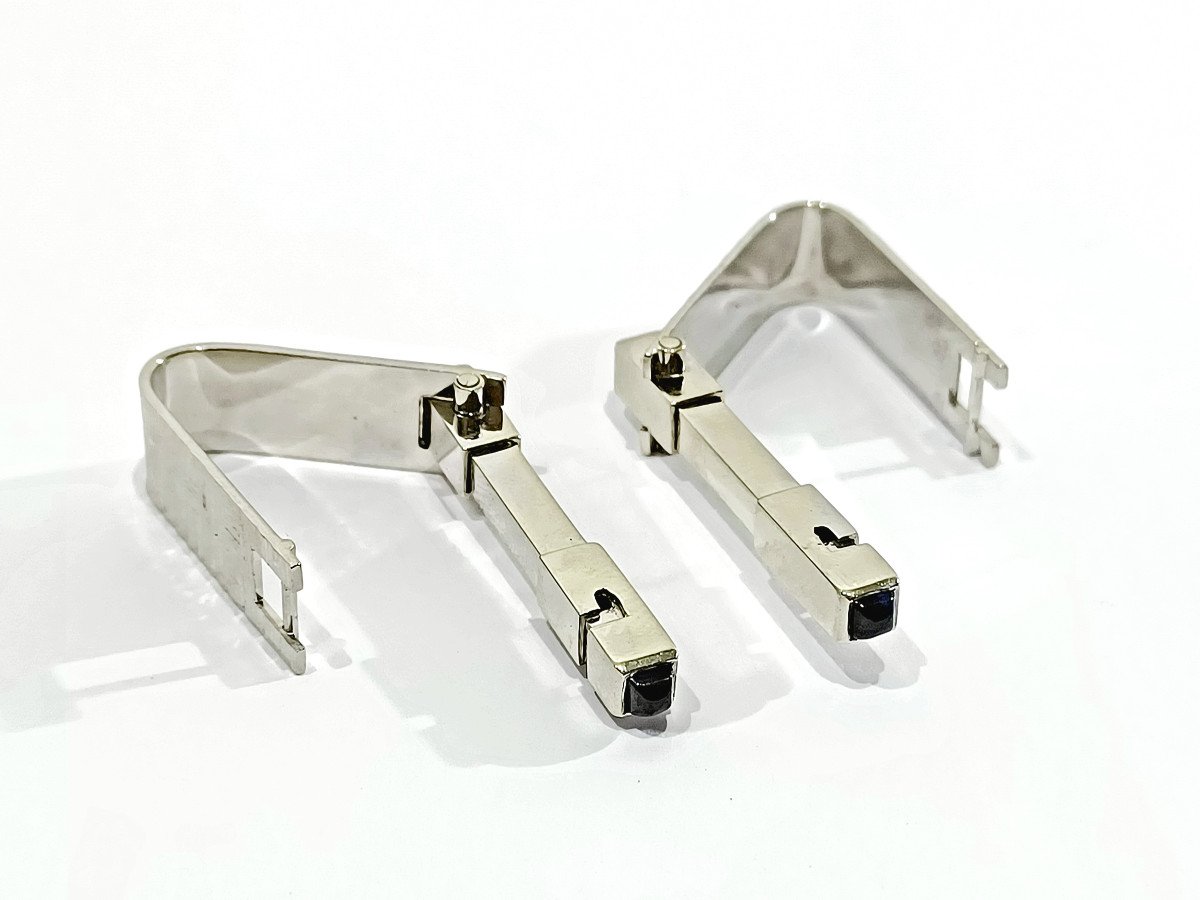 Paire De Boutons De Manchette En Or Blanc Et Saphirs - Castafiore