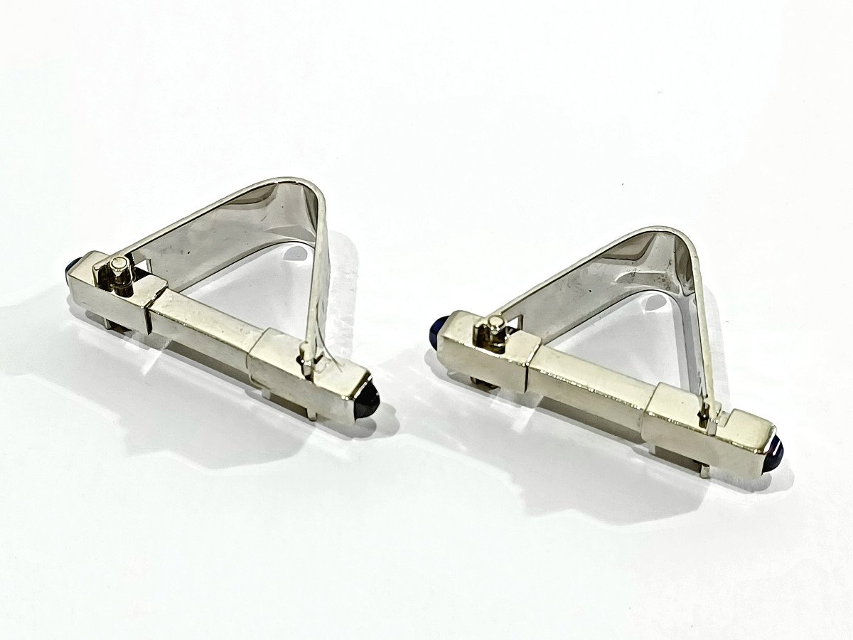 Paire De Boutons De Manchette En Or Blanc Et Saphirs - Castafiore