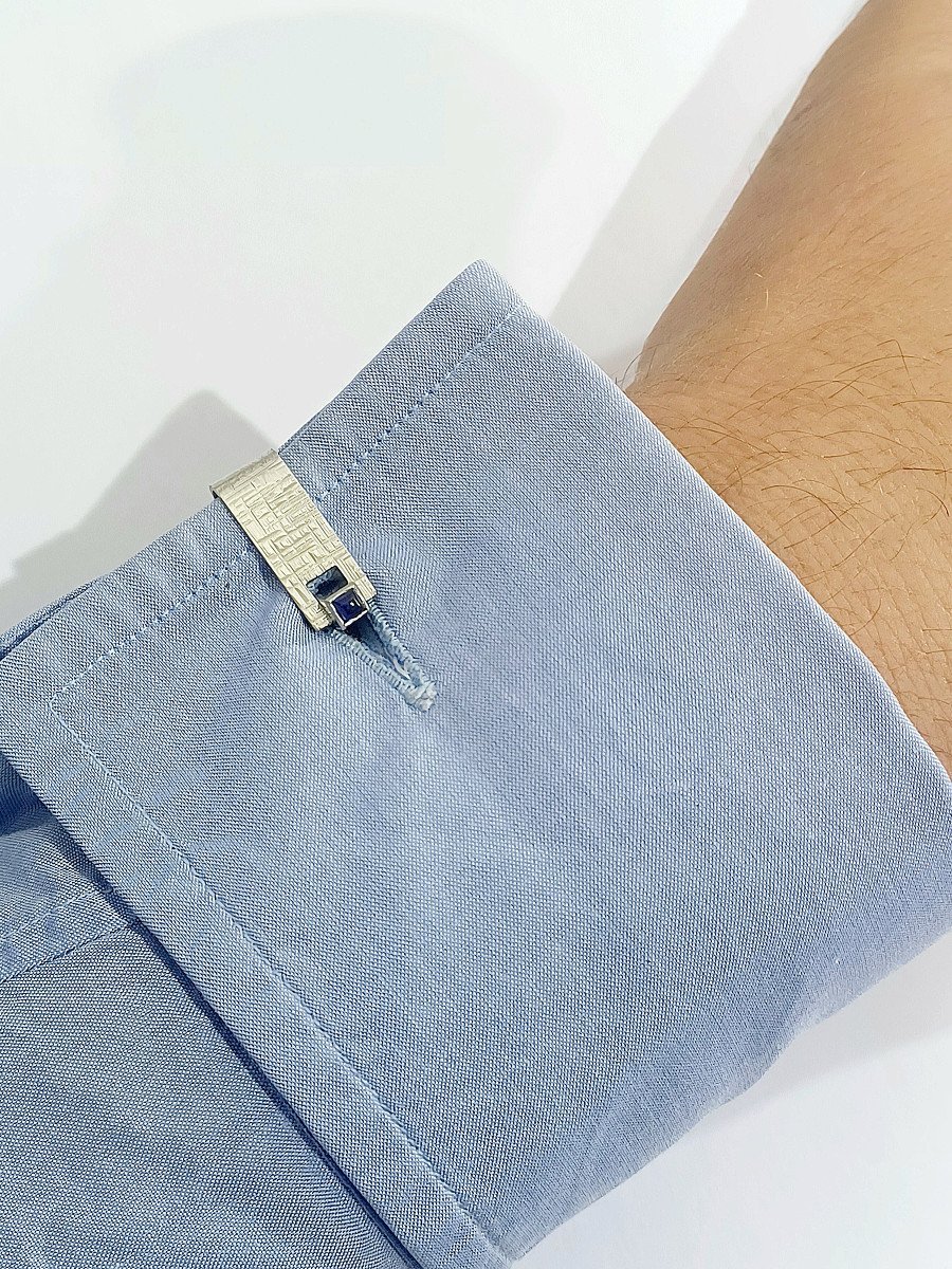 Paire De Boutons De Manchette En Or Blanc Et Saphirs - Castafiore