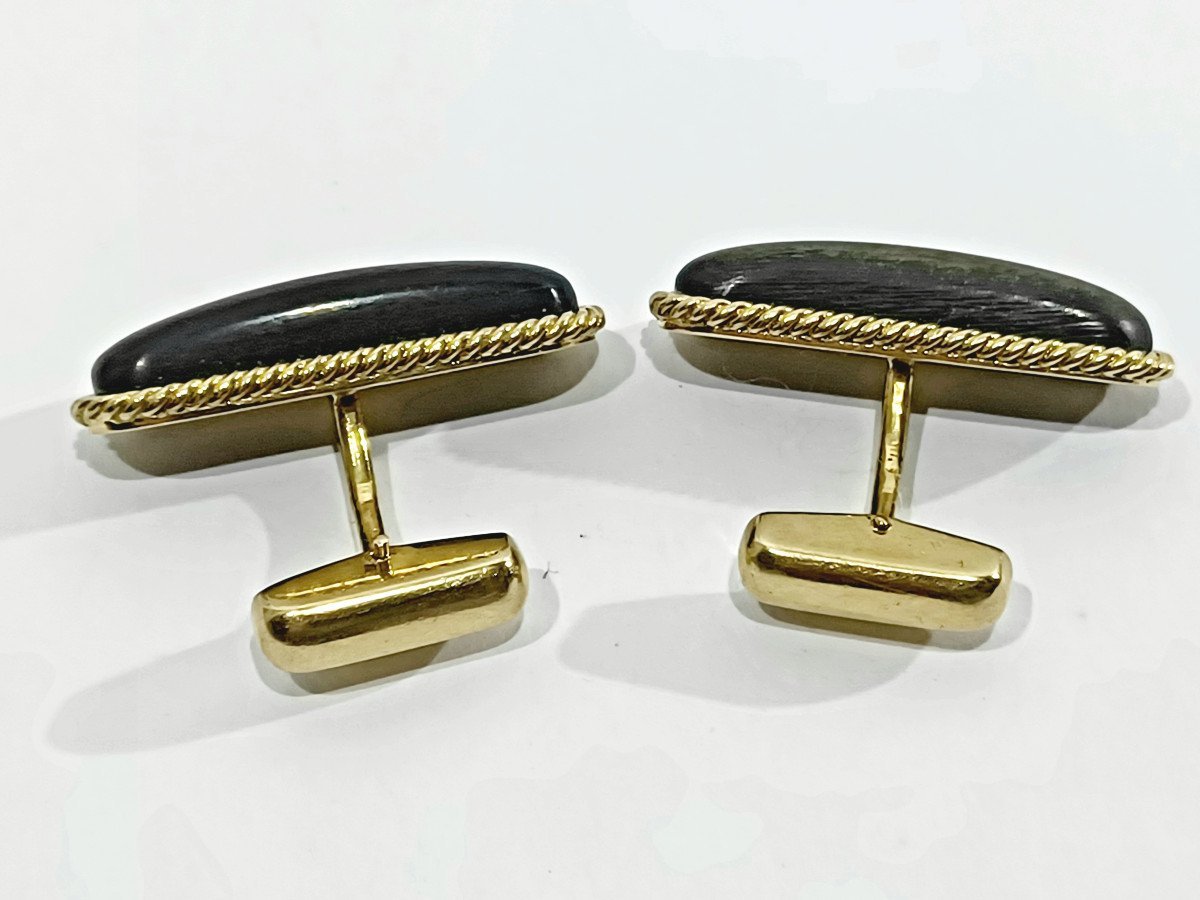 Paire De Boutons De Manchette En Or Et ébene - Castafiore