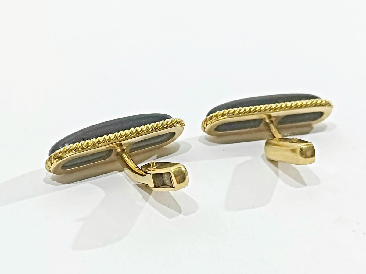 Paire De Boutons De Manchette En Or Et ébene - Castafiore