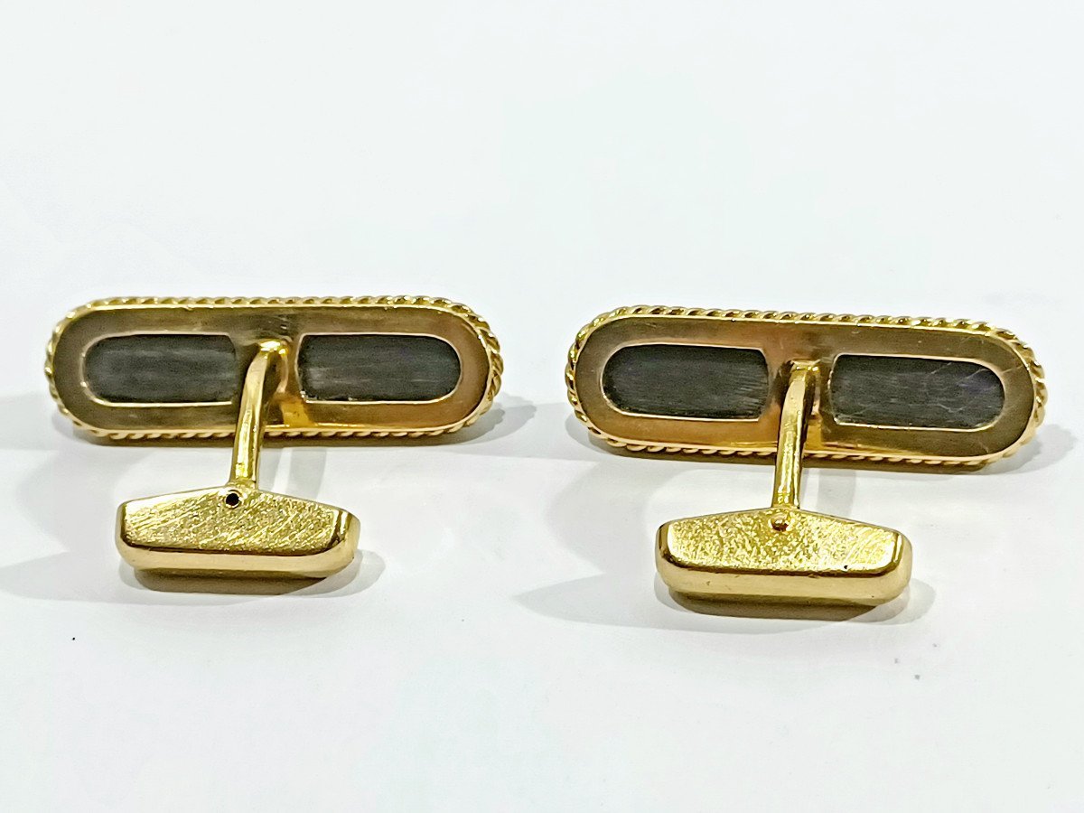 Paire De Boutons De Manchette En Or Et ébene - Castafiore