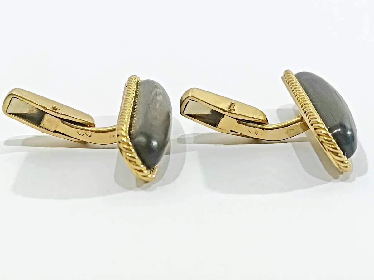 Paire De Boutons De Manchette En Or Et ébene - Castafiore