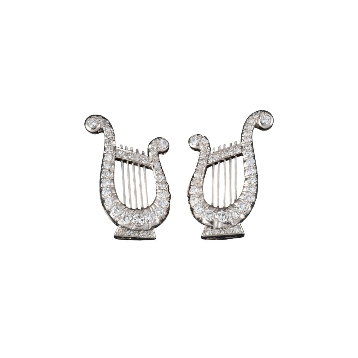 Paire de clips d'oreilles LYRES en diamants - Castafiore