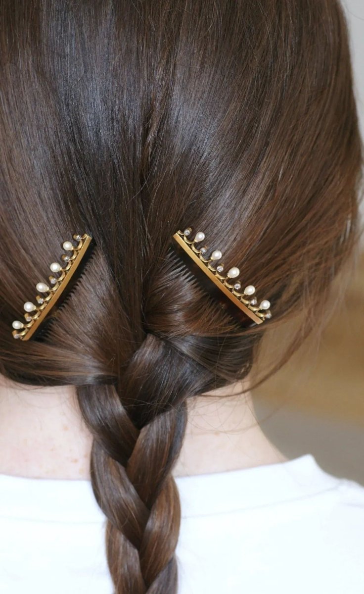 Paire de Peignes Diamants et Perles Fines sur Or - Castafiore