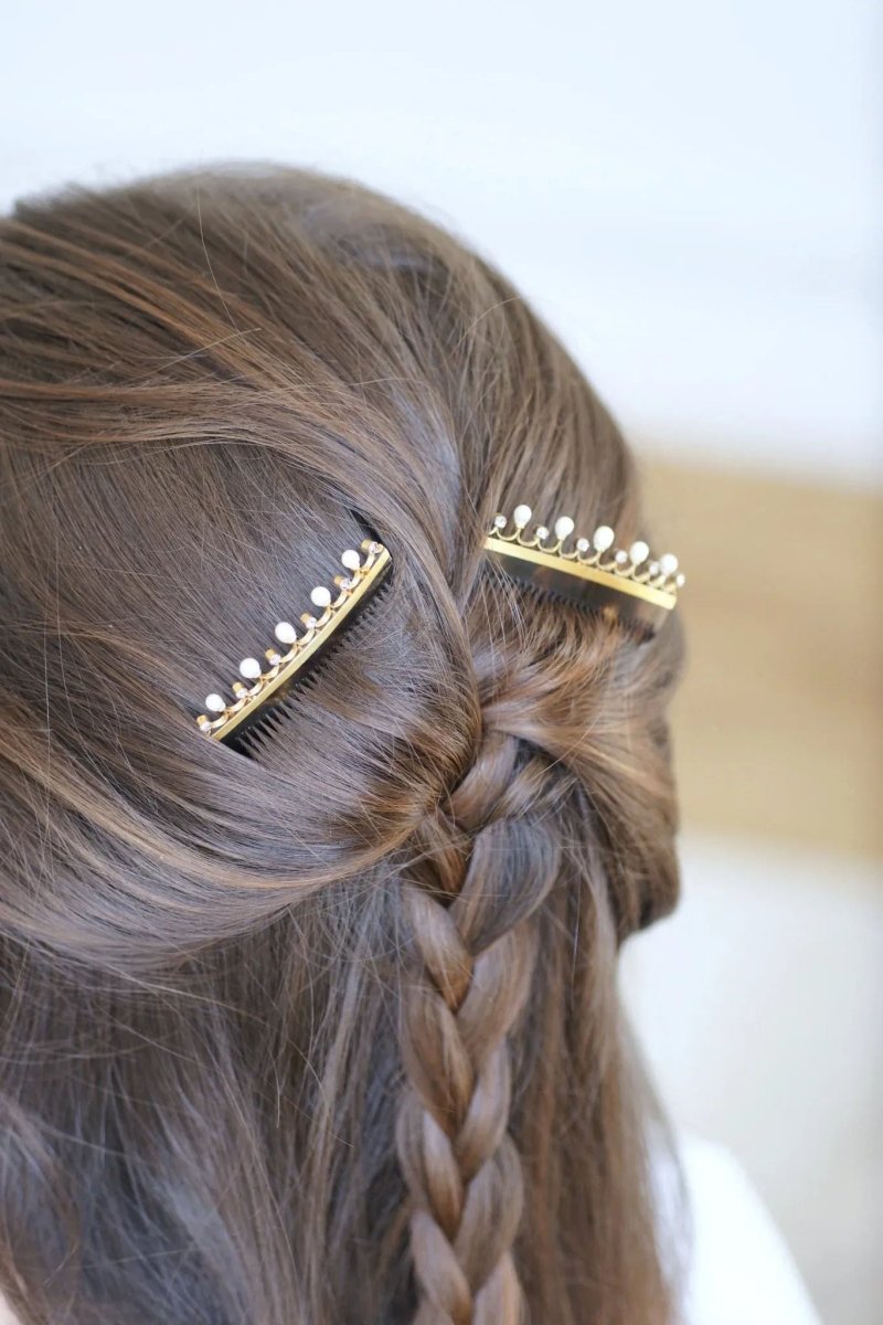 Paire de Peignes Diamants et Perles Fines sur Or - Castafiore