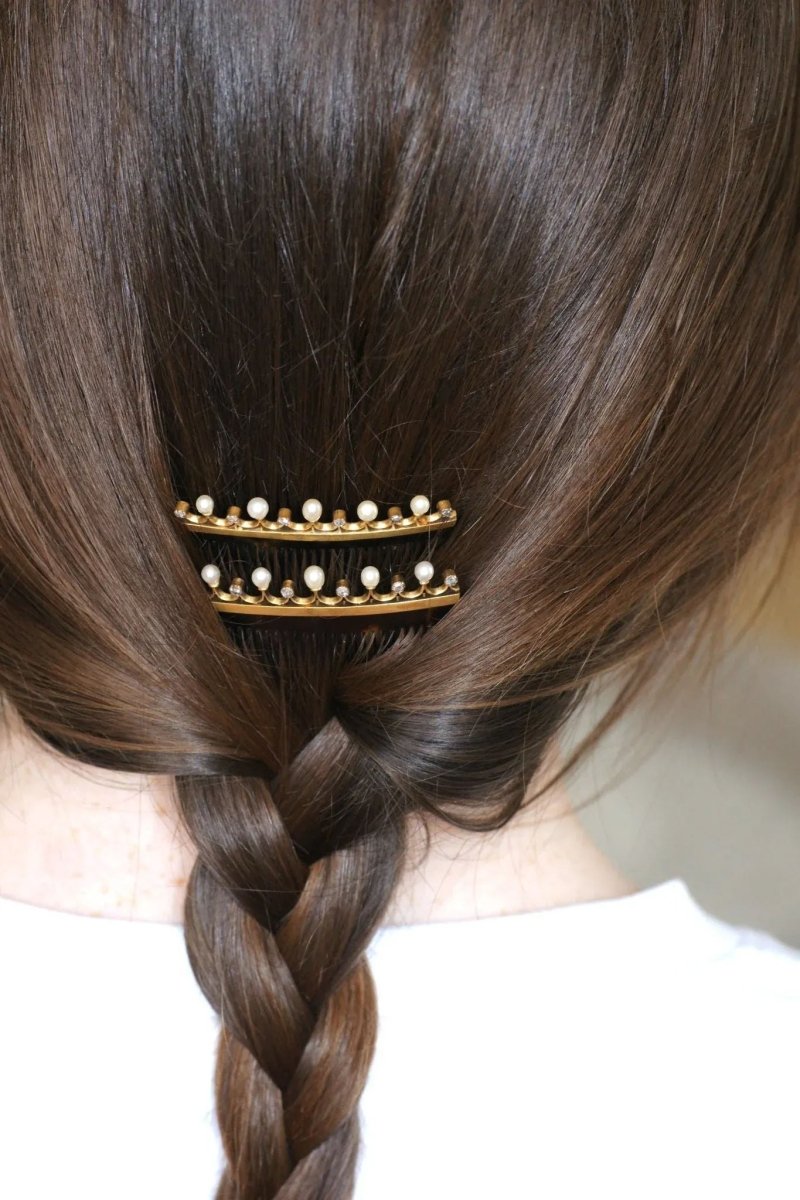 Paire de Peignes Diamants et Perles Fines sur Or - Castafiore