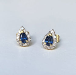 Paire de puces d'oreilles en or Gris et jaune 18k saphirs et diamants - Castafiore
