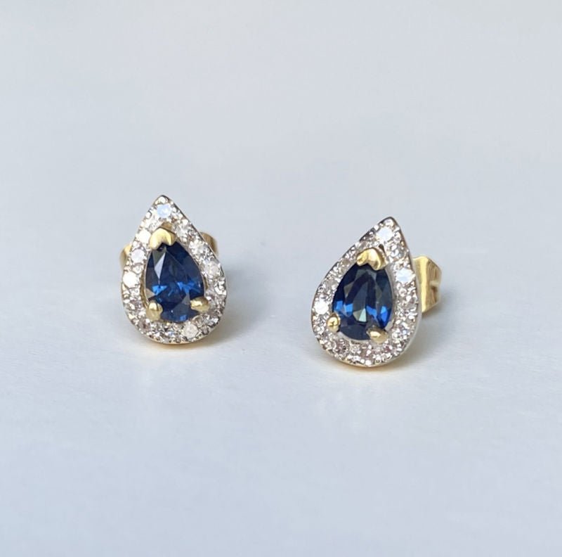 Paire de puces d'oreilles en or Gris et jaune 18k saphirs et diamants - Castafiore