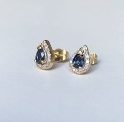 Paire de puces d'oreilles en or Gris et jaune 18k saphirs et diamants - Castafiore