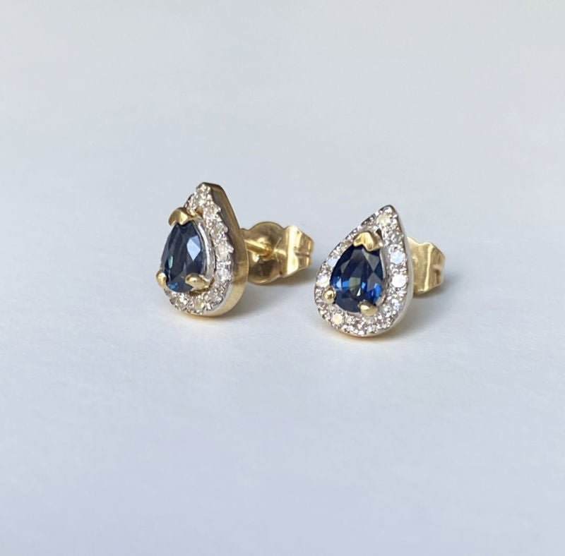Paire de puces d'oreilles en or Gris et jaune 18k saphirs et diamants - Castafiore