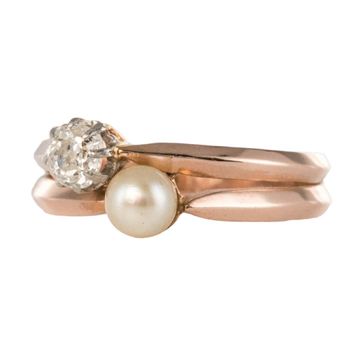 Parure Bague et Boucles d'oreilles en or rose, perles et diamants - Castafiore