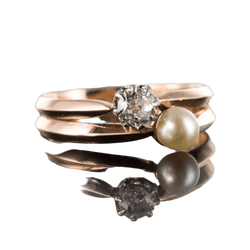 Parure Bague et Boucles d'oreilles en or rose, perles et diamants - Castafiore