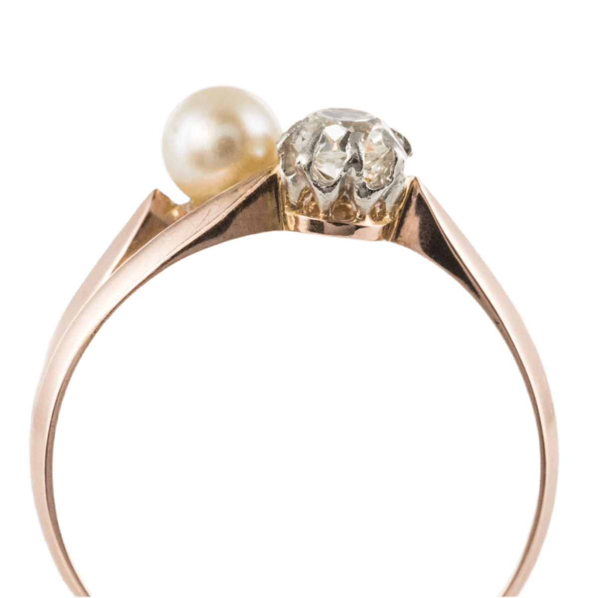 Parure Bague et Boucles d'oreilles en or rose, perles et diamants - Castafiore