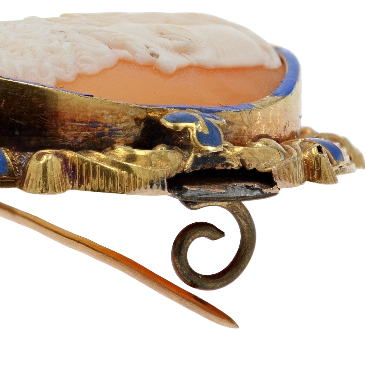 Parure Boucles d'oreilles et Broche ancienne or camée et émail - Castafiore