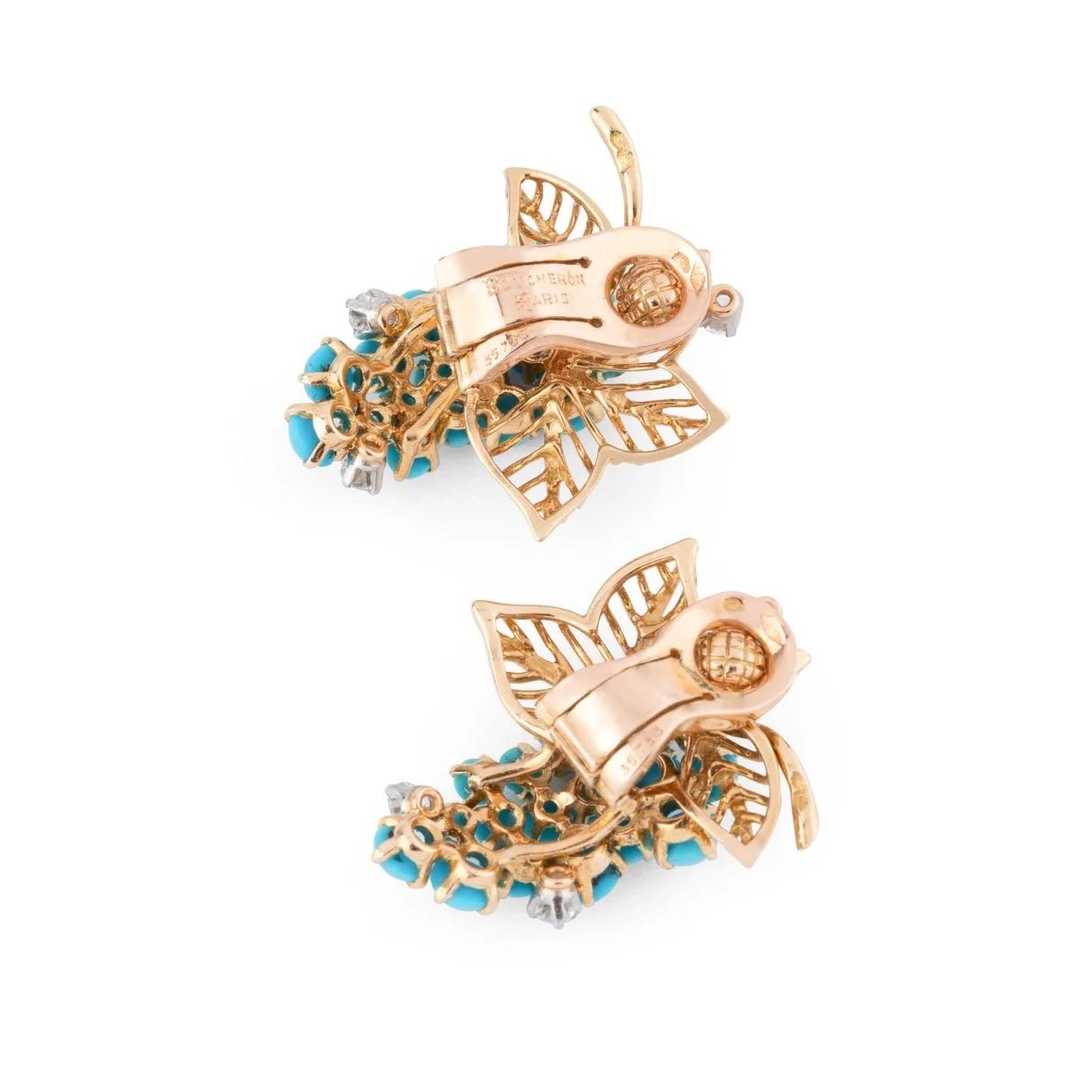 Parure Collier et boucles d'oreilles BOUCHERON en or jaune et turquoises - Castafiore