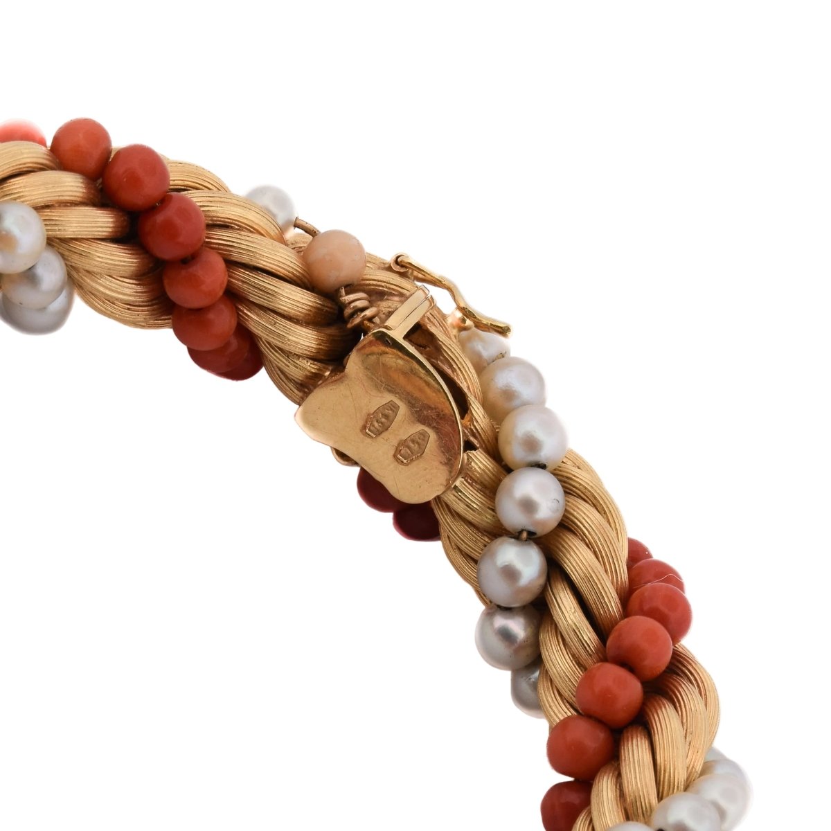 Parure en or jaune, corail et perles - Castafiore