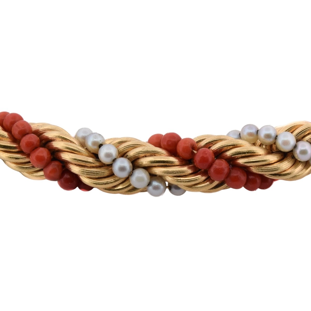 Parure en or jaune, corail et perles - Castafiore
