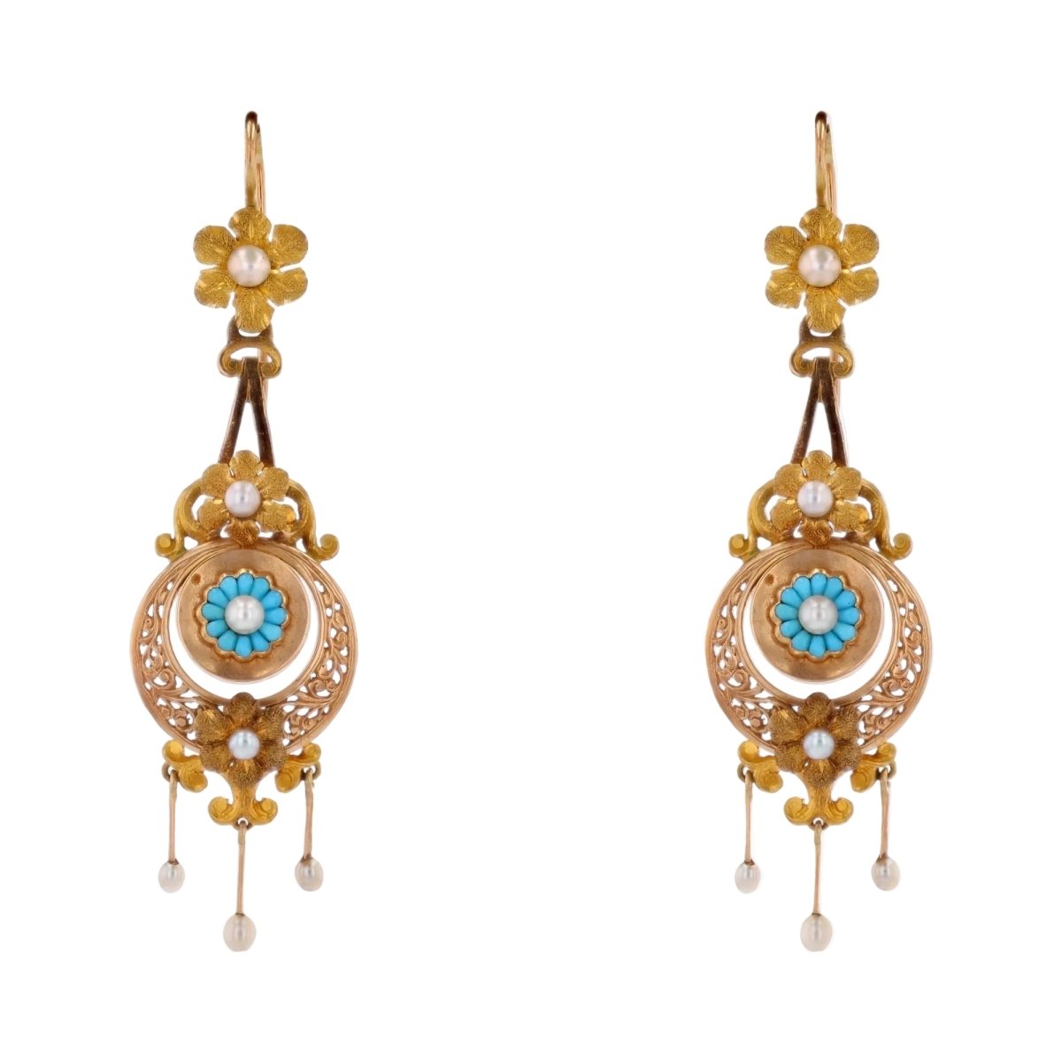 Antique turquoise and pearls set diamonds