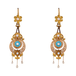 Antique turquoise and pearls set diamonds