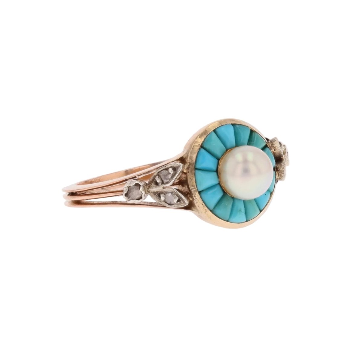 Antique turquoise and pearls set diamonds