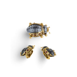 Parure Eva SEGOURA en or jaune, hématite et diamants - Castafiore