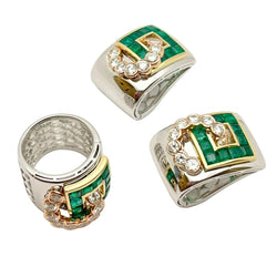 Parure LUCIANO SOMENZI en or blanc, or jaune, or rose, émeraudes et diamants - Castafiore