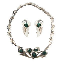 Parure VINTAGE Arum en argent et malachite - Castafiore