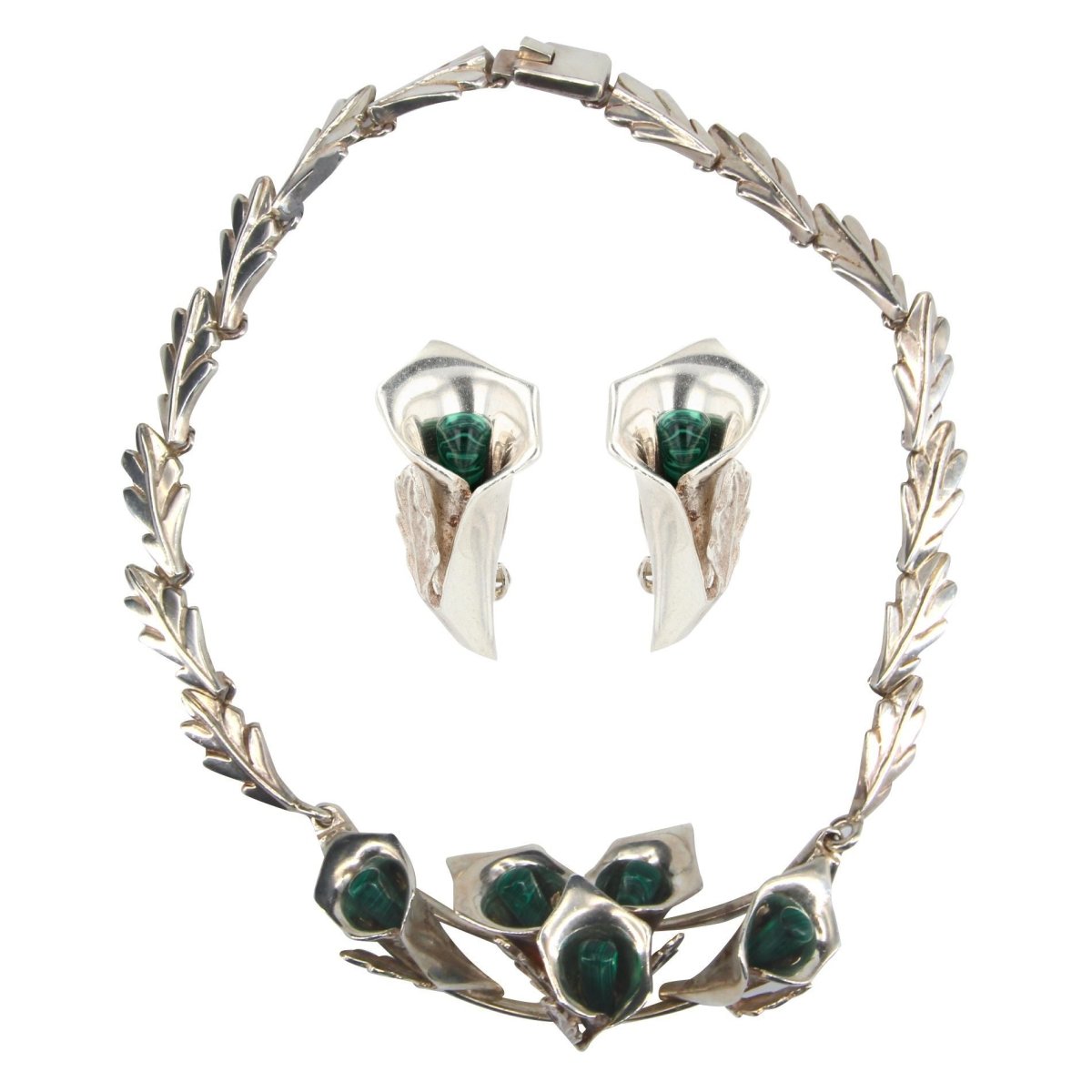 Parure VINTAGE Arum en argent et malachite - Castafiore
