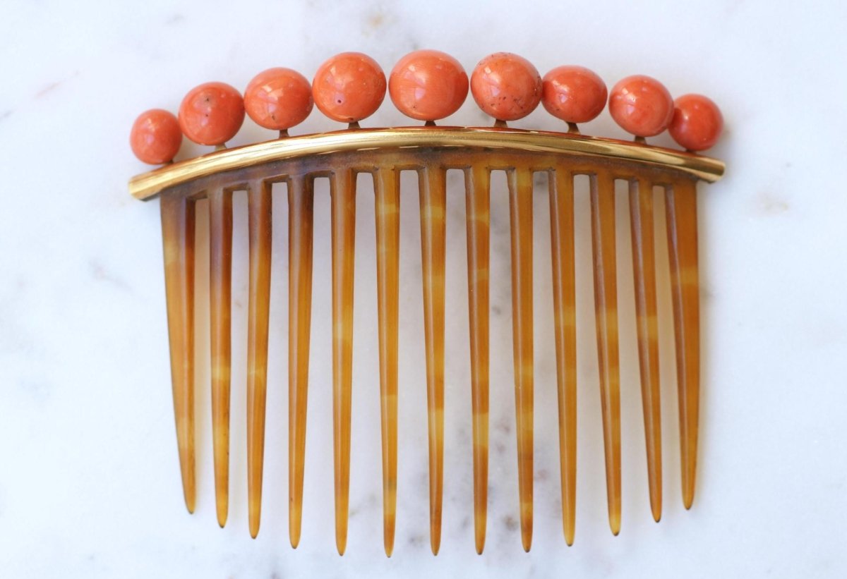 Peigne à Cheveux Ancien Corail Or Jaune - Castafiore