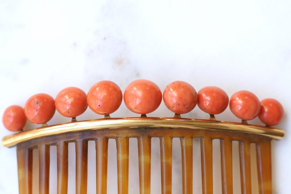 Peigne à Cheveux Ancien Corail Or Jaune - Castafiore