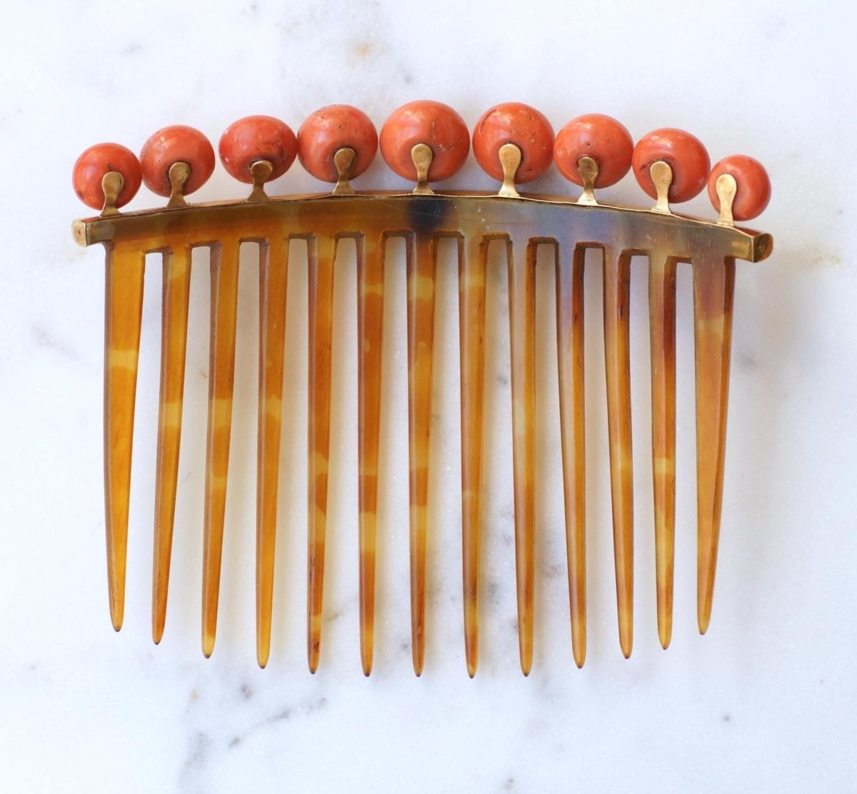 Peigne à Cheveux Ancien Corail Or Jaune - Castafiore