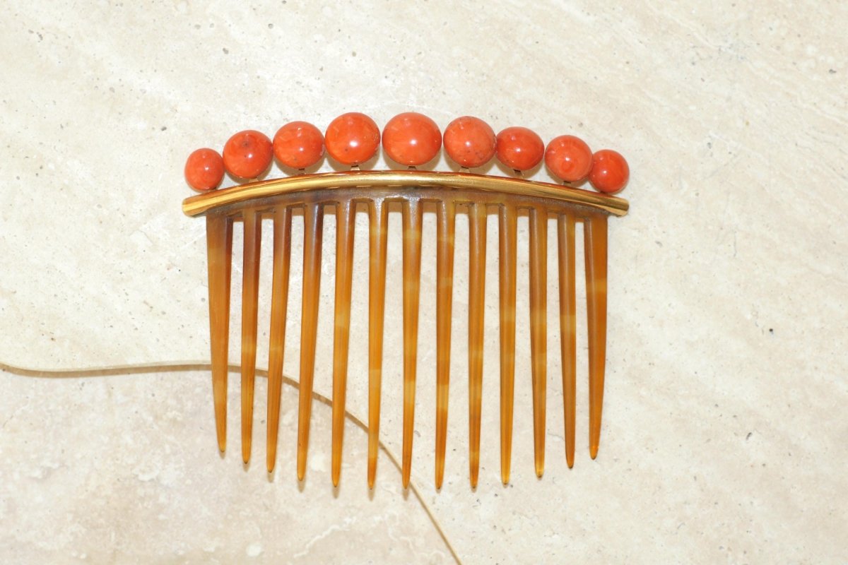 Peigne à Cheveux Ancien Corail Or Jaune - Castafiore