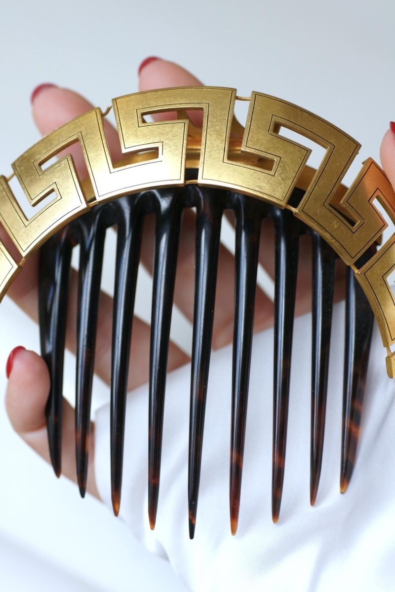 Peigne Ancien Méandre Grec Or Jaune et Ecaille - Castafiore