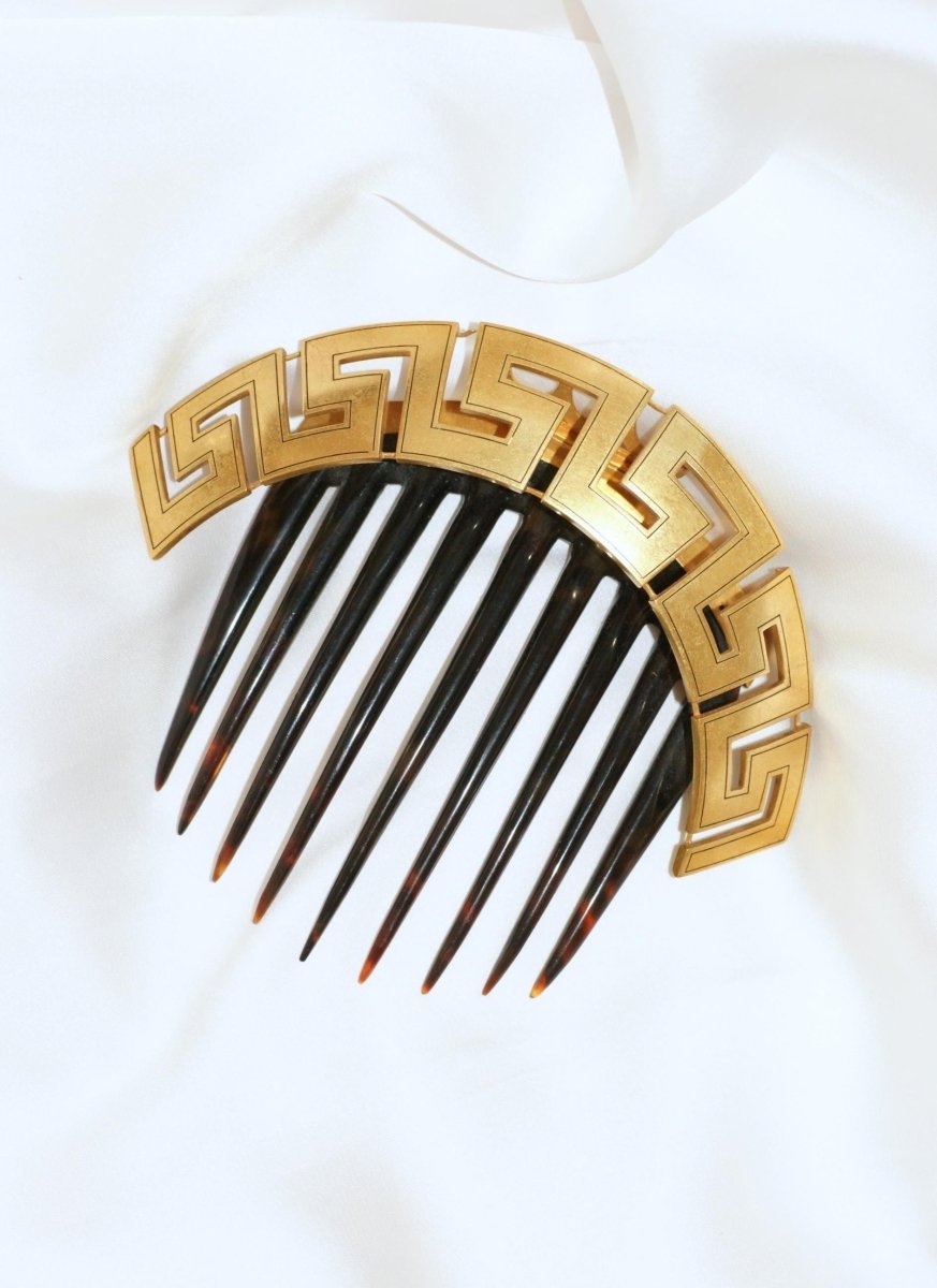 Peigne Ancien Méandre Grec Or Jaune et Ecaille - Castafiore